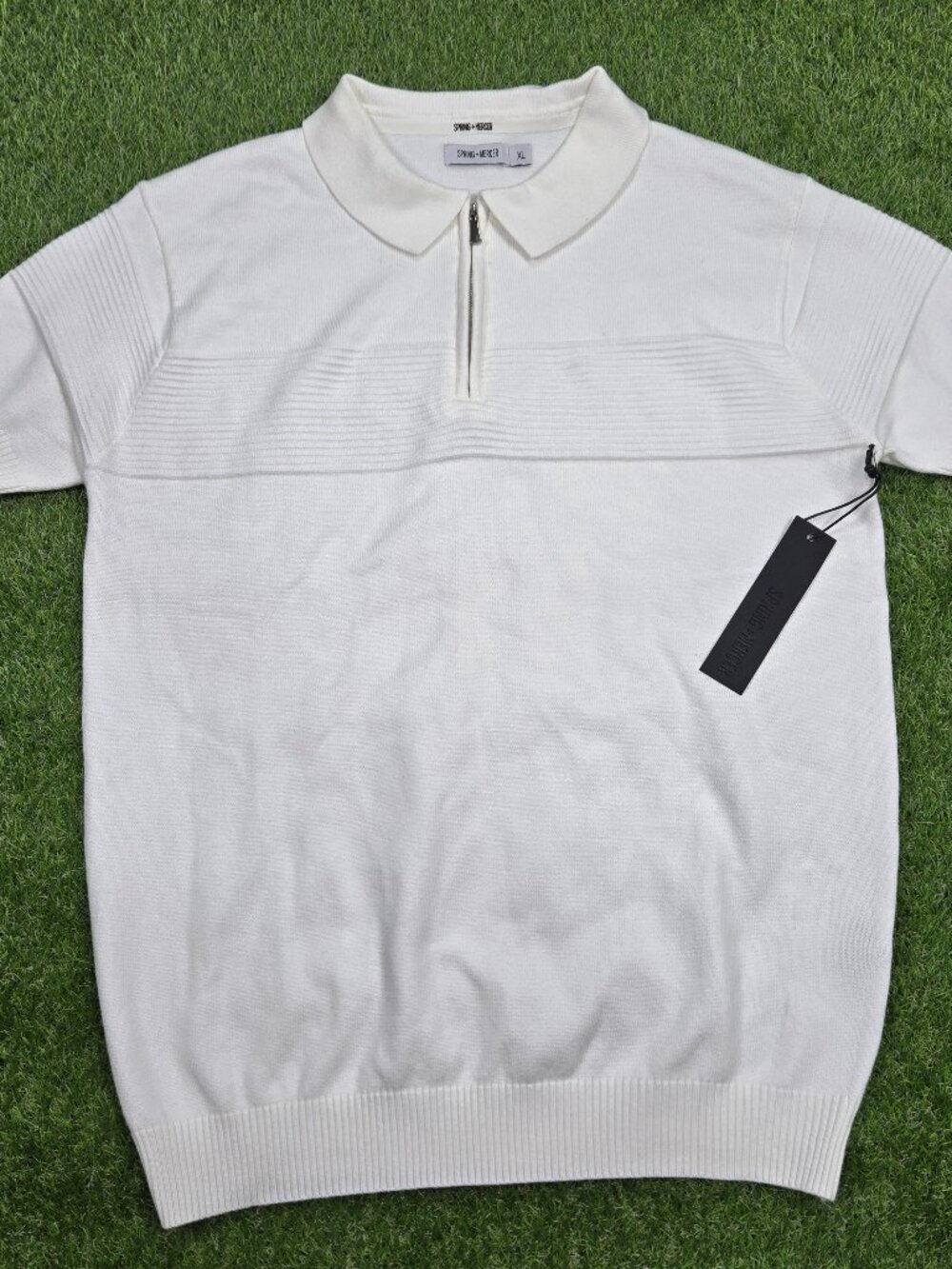 Spring + Mercer Knit Polo 1/4 Zip Shirt Mens XL White Ribbed Preppy Short Sleeve